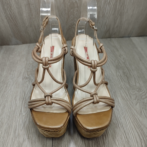 Prada Knotted Leather Vitello Wicker Wedge Platform Sandal Brown Tan 36.5 6 6.5 - Picture 6 of 12